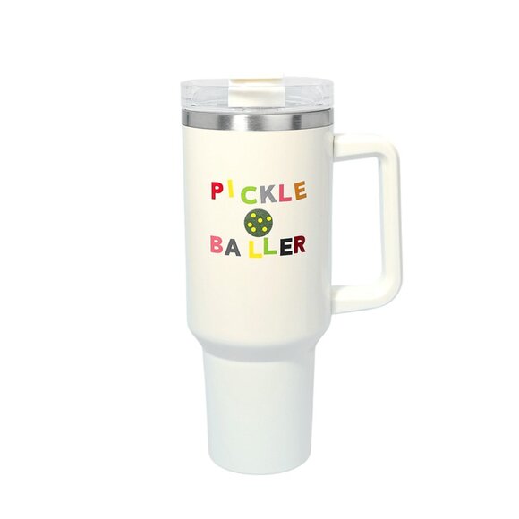 White PICKLEBALL Lovers Players 40 oz Stainless Steel Travel Tumbler Coffee Mug - Picture 4 of 5